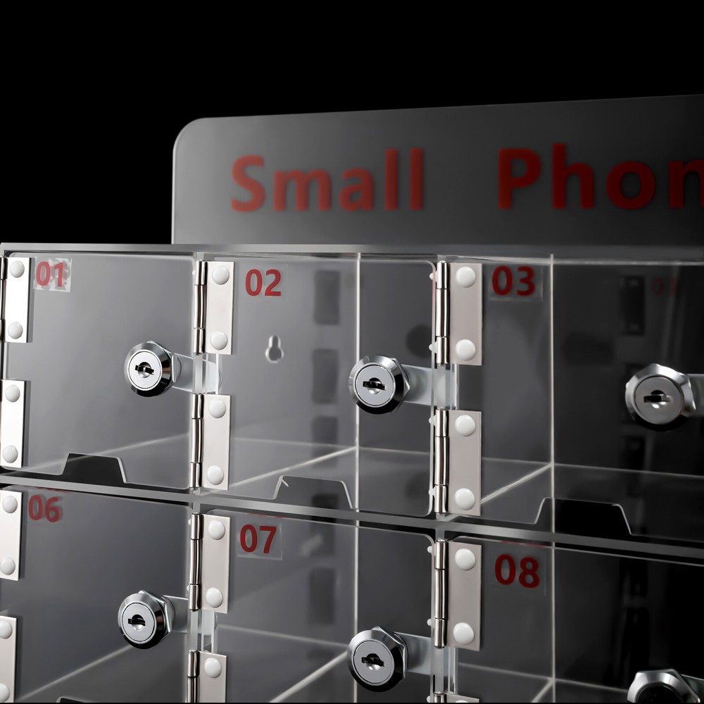 Clear Acrylic Cellphone Locker Rectangular Cell Phone Storage Box with Keys