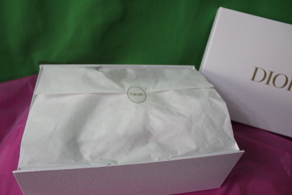 Dior Pebble White Empty Gift Box Bundle Gold Lettering Red Case, Makeup, Ribbon