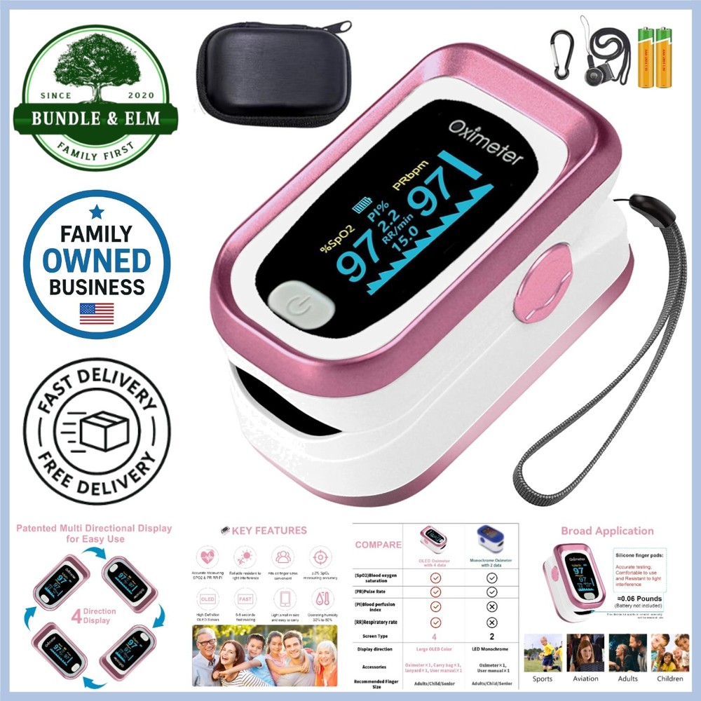 Pulse Oximeter Fingertip 4 Data Respiration Pulse Rate OLED Display