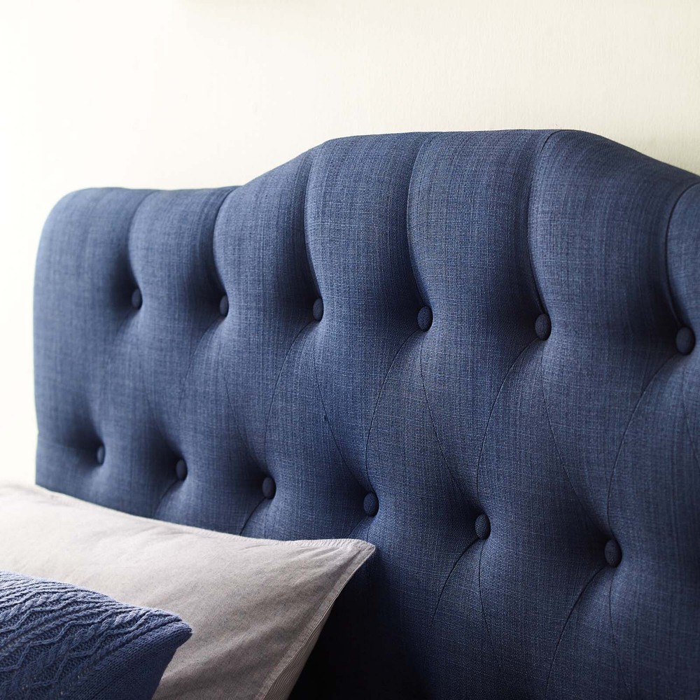 Modway Button Tufted Padded Upholstered Fabric Queen Size Headboard in Navy