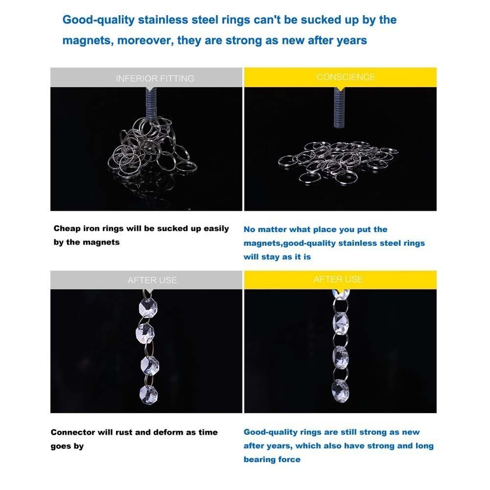 Fushing 100Pcs Stainless Split Rings, Crystal Chandeliers 12mm, Silver