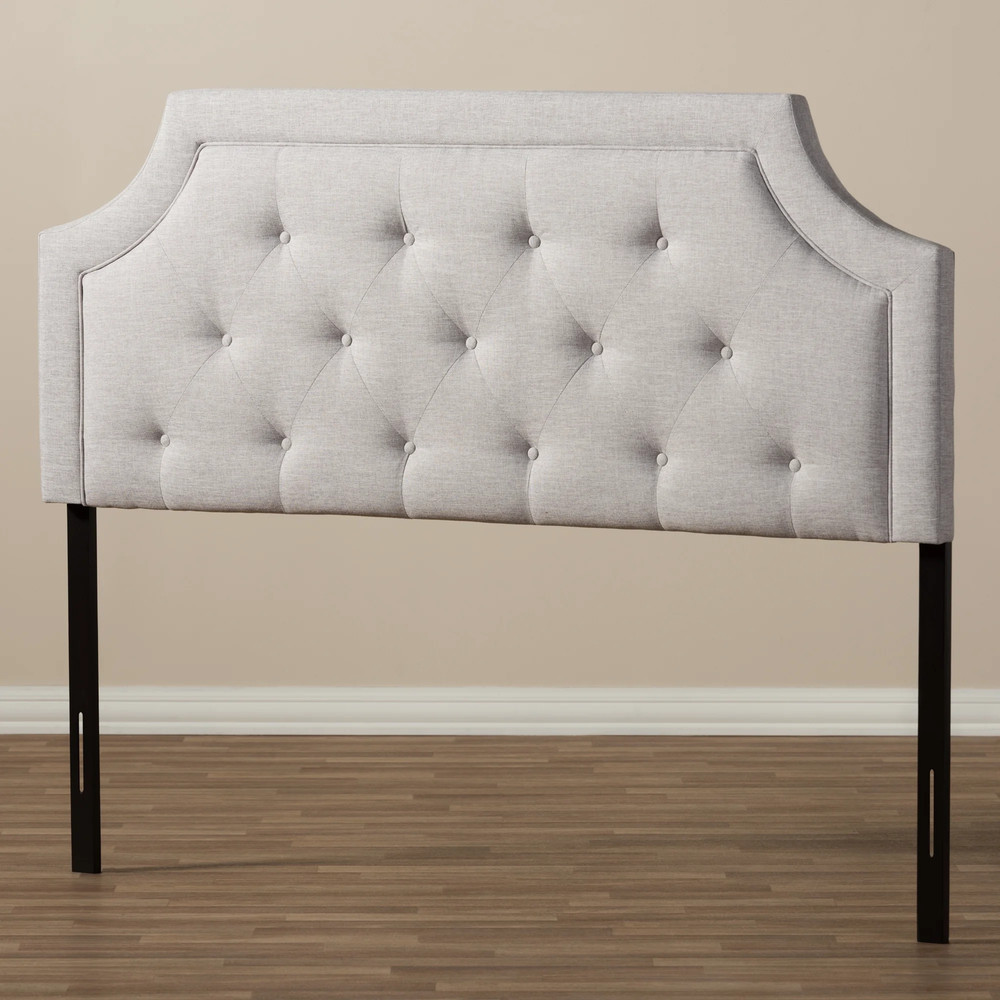 Modern Queen Size Fabric Upholstered Headboard Grey Beige Contemporary