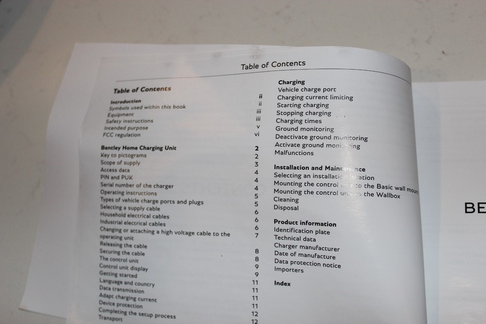 Bentley Home Charging Unit Users Manual OEM #3SE012723SA