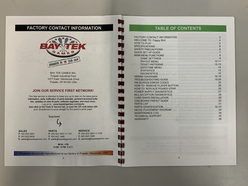 BayTek Flappy Bird Arcade Game Manual