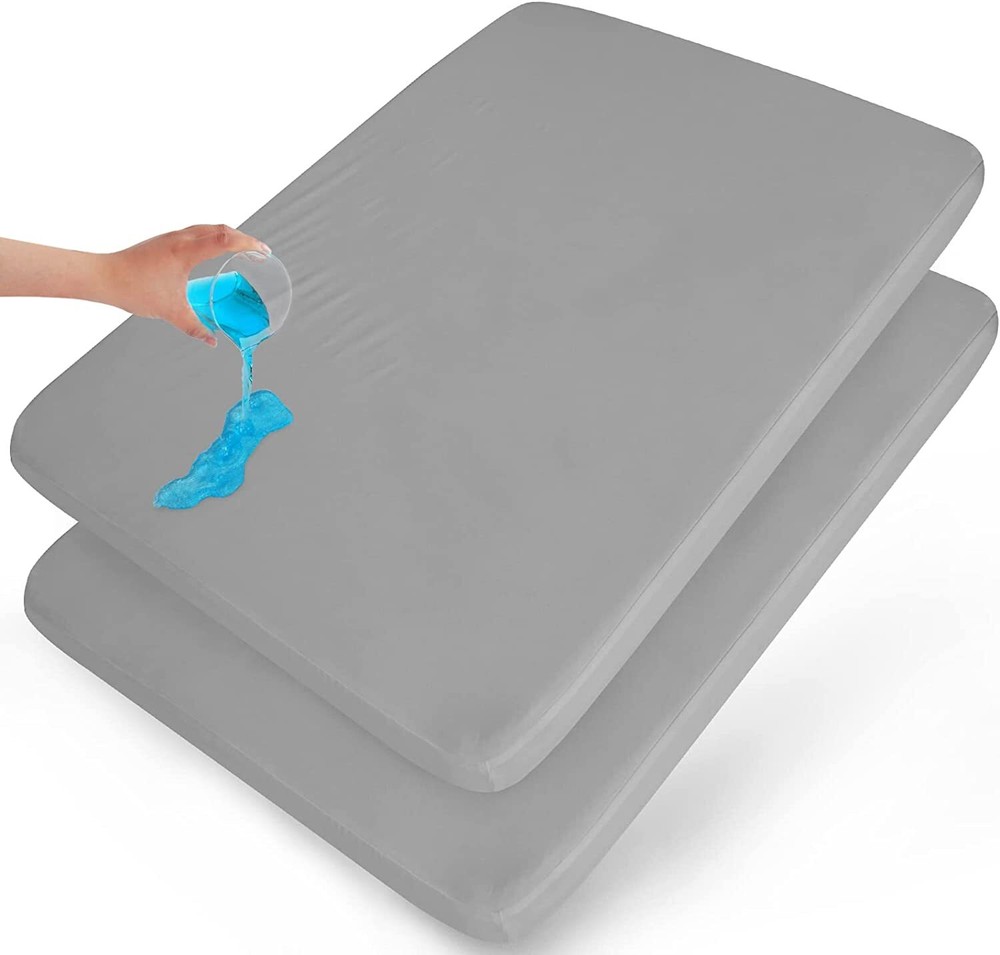 Waterproof Pack N Play Fitted Sheets Mini Crib Mattress Cover Protector 2 Pack