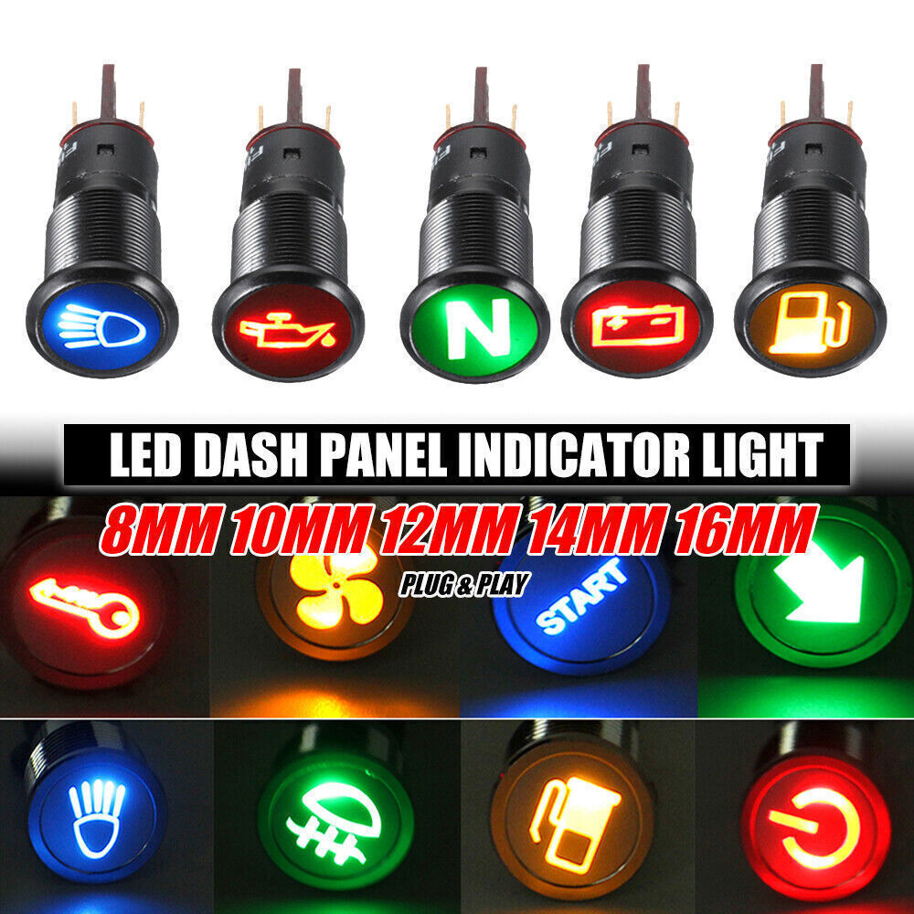 Car Boat 12mm LED Indicator Light Dash Dashboard Panel Warning Pilot Lamp