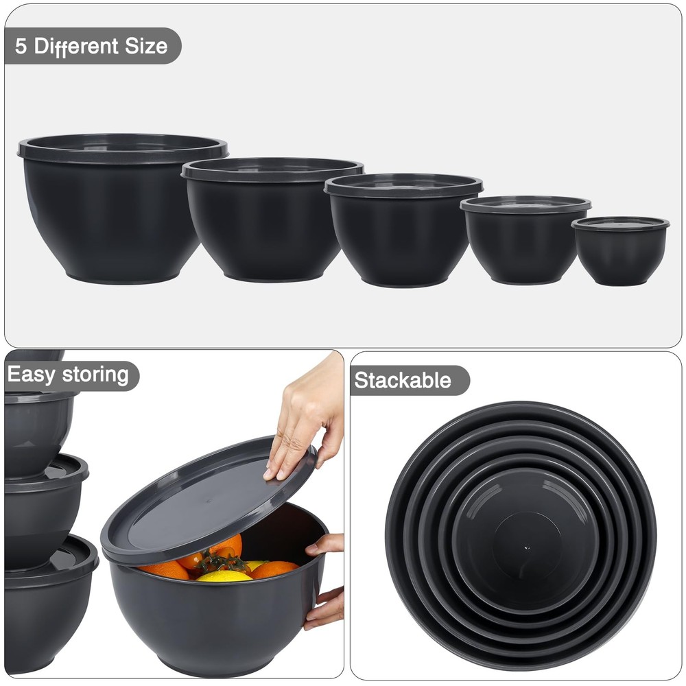 Greentainer 5-Piece Plastic Mixing Bowls with Lids Set for Kitchen, Nesting B...