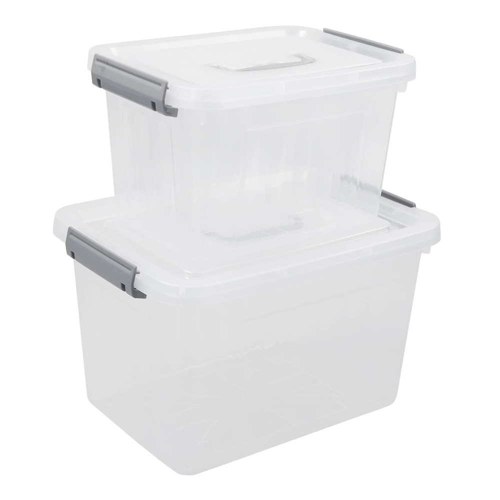 12 Quart & 6 Quart Latch Storage Box Bin with Handle, 2 Packs, Clear