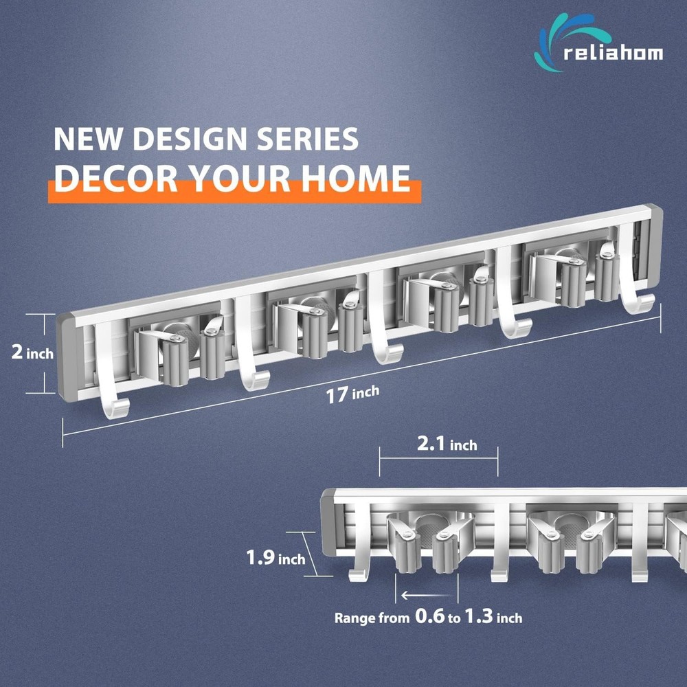 Effortless One-Hand Lock Broom Holder - Wall Mount Storage Solution in Silver