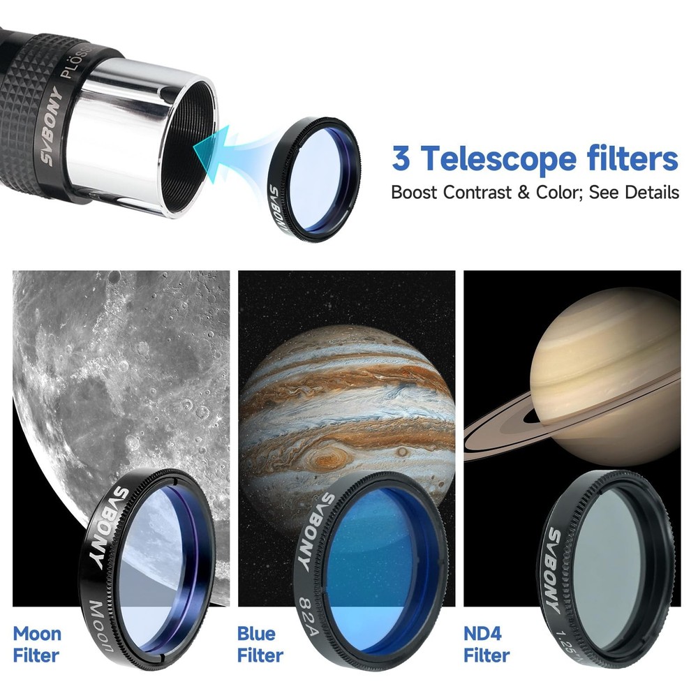 SVBONY SV233 7-Piece Eyepiece & Filter Accessory Kit, Includes Two 1.25” E