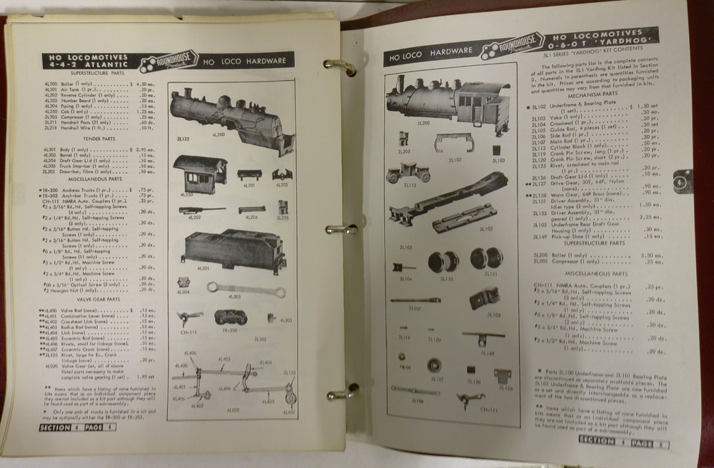 Roundhouse Model Die Casting 1956 Data Book Sheets & Binder