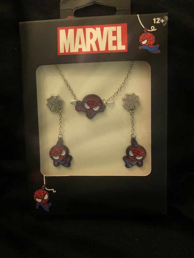 Marvel Comics Spider-Man Necklace Pendant & Earring Set New In Box (B1)
