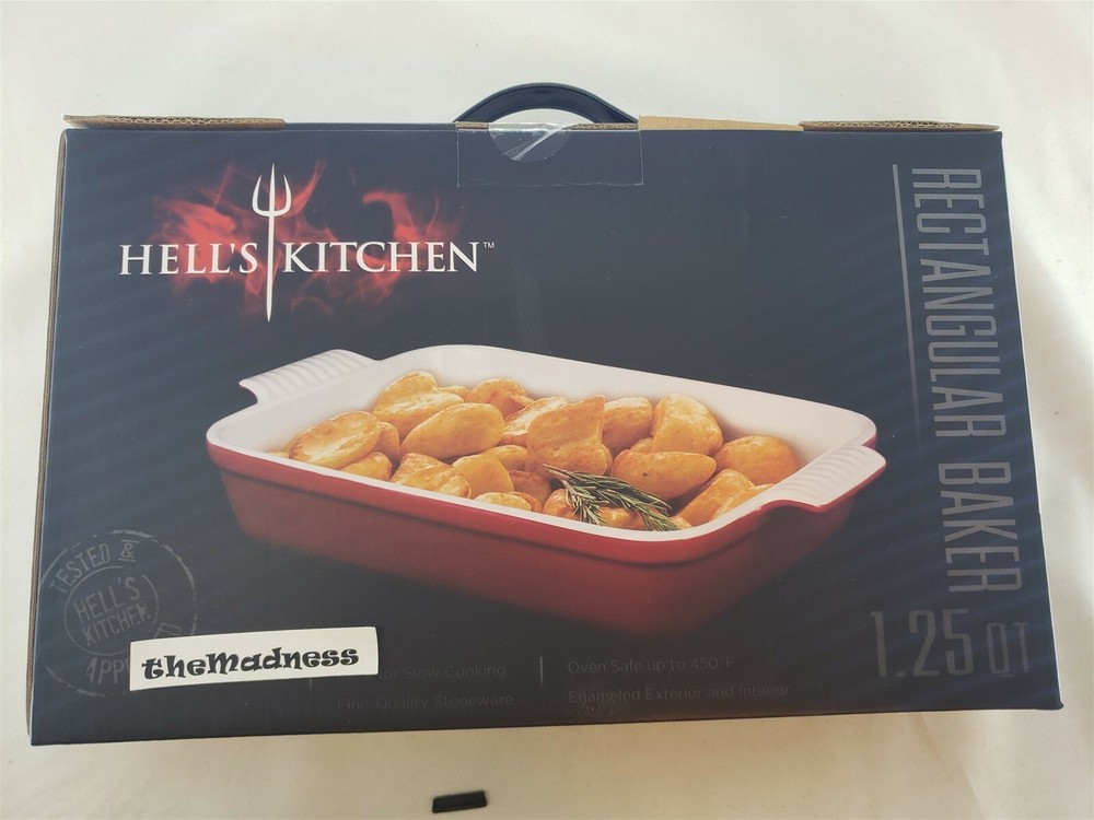 New Hells Kitchen Stoneware Rectangular Baker 1.25 Qt Enameled  Baking Dish