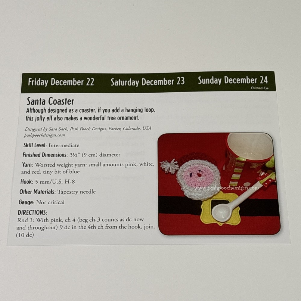 Santa Coaster Crochet Pattern Card Page