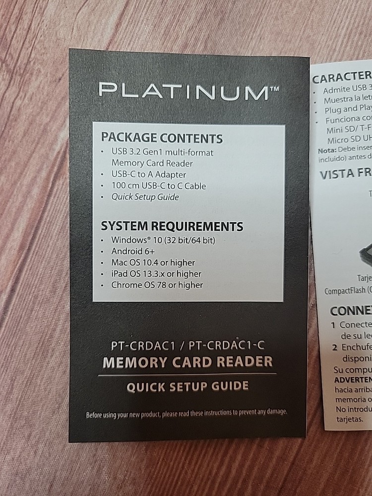 Platinum PT-CRDAC1 Desktop Memory Card Reader USB-C/USB 3.0 SD/MicroSD 4.0 CF