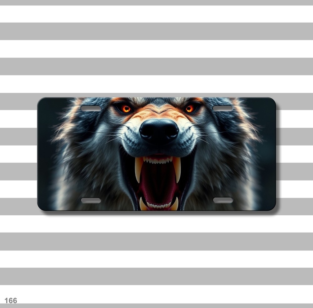 Hyperrealistic Wolf License Plate Snarling Design Optional Text Decorative Plate
