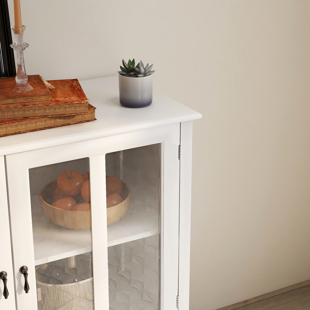 Buffet Storage Cabinet with 2 Glass Doors and Unique Bell Handle