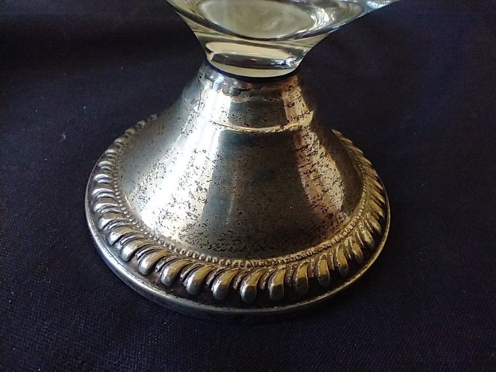 MCM Etched Glass Dish with Weighted Sterling Base Star Etchings Atomic