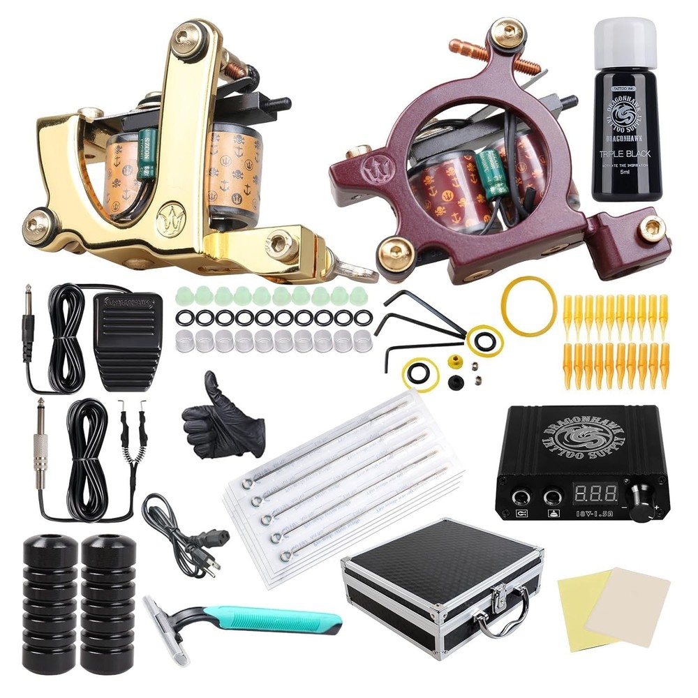 Dragonhawk Complete Tattoo Kit for Beginners 2 Pro Tattoo Machine