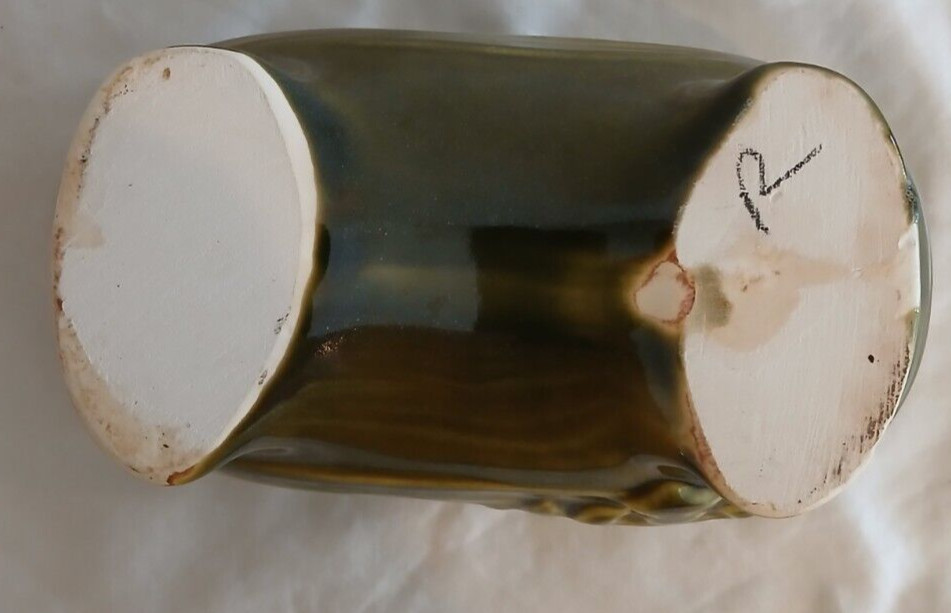 Olive Green Footed Oval Shaped Fleur De Lis Ceramic Planter6.6"x3.25"