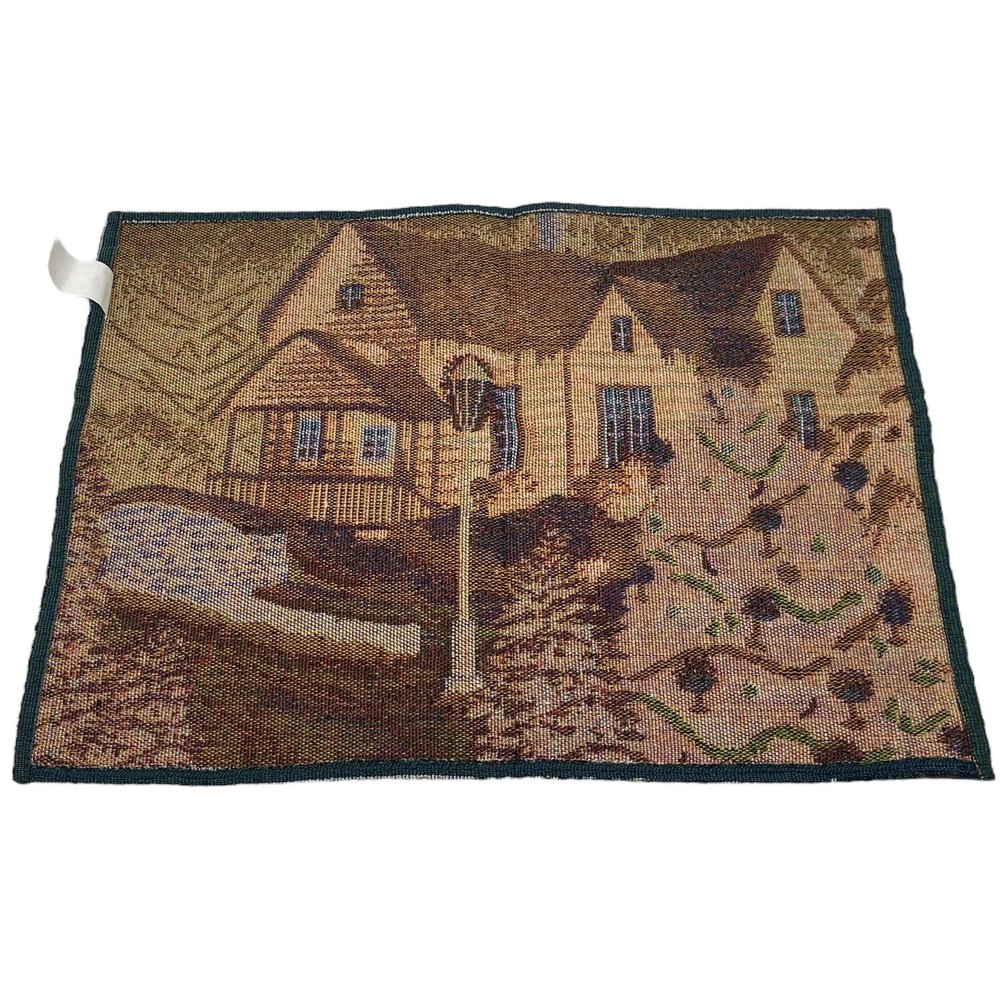 Christmas Tapestry Placemats Set Of 2 Multicolor Winter Scenery Rectangular