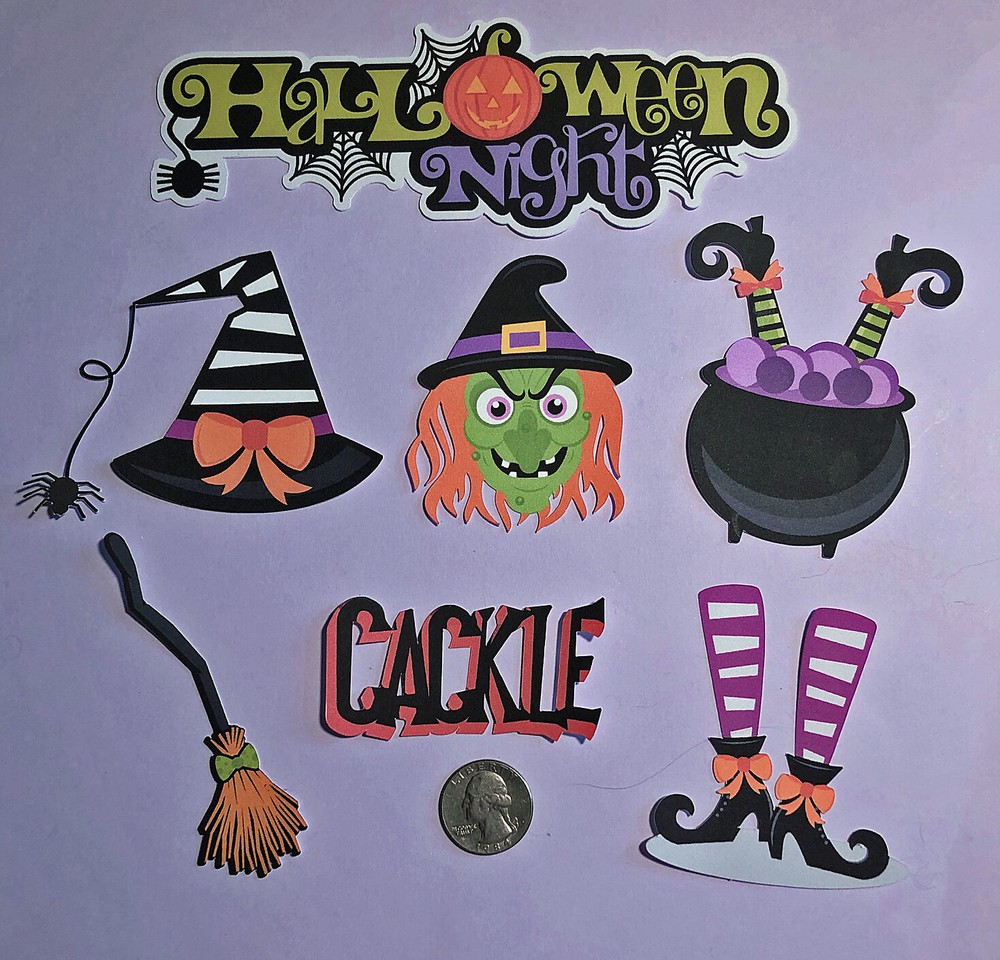 Witch Die Cuts, Halloween Die Cuts - 7 pcs - Printed Die Cuts
