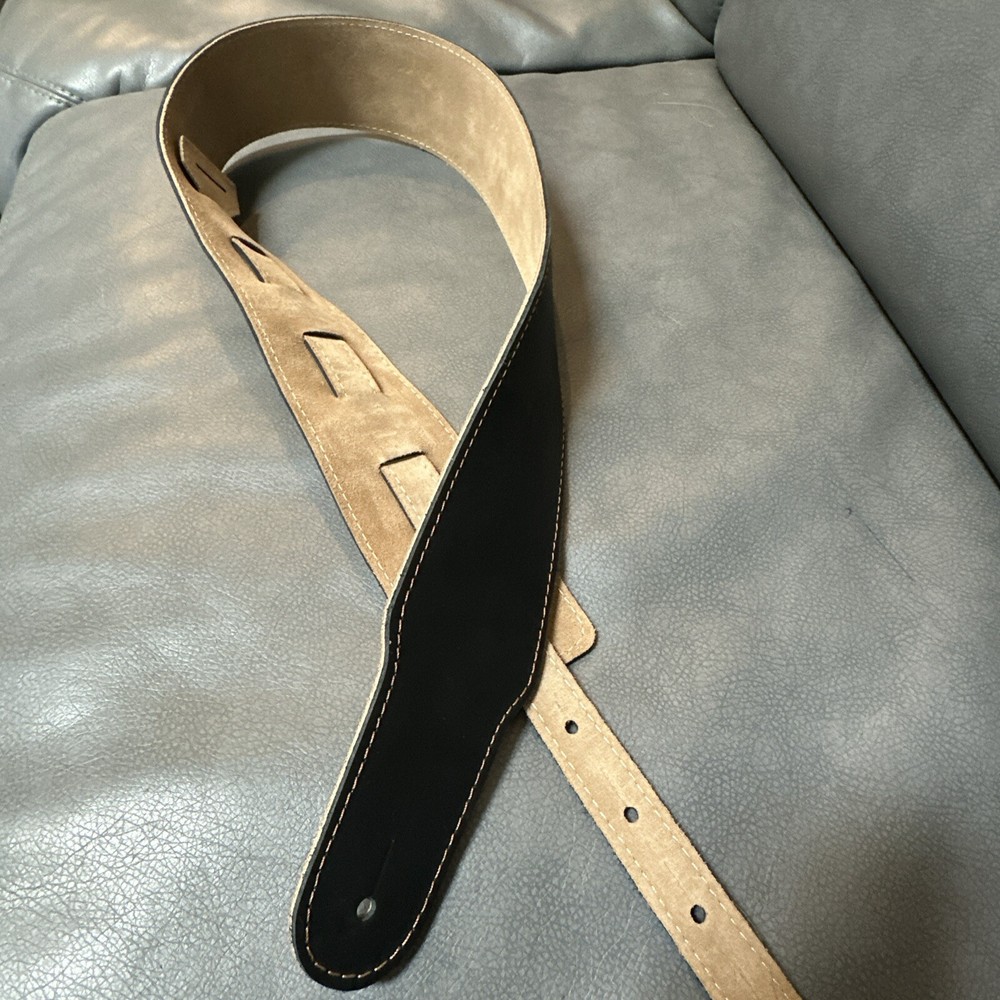 Leather Guitar Strap - Black Glossy- 3’ Wide