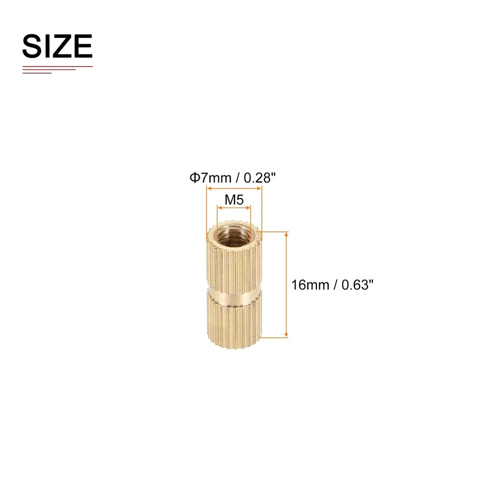 M5x16x7mm(IDxLxOD) Knurled Insert Nuts - 30 Pack - Good for Plastic Shells