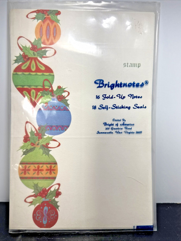 16 Vintage Brightnotes Christmas Ornaments Self-Mailing Fold-up Notes