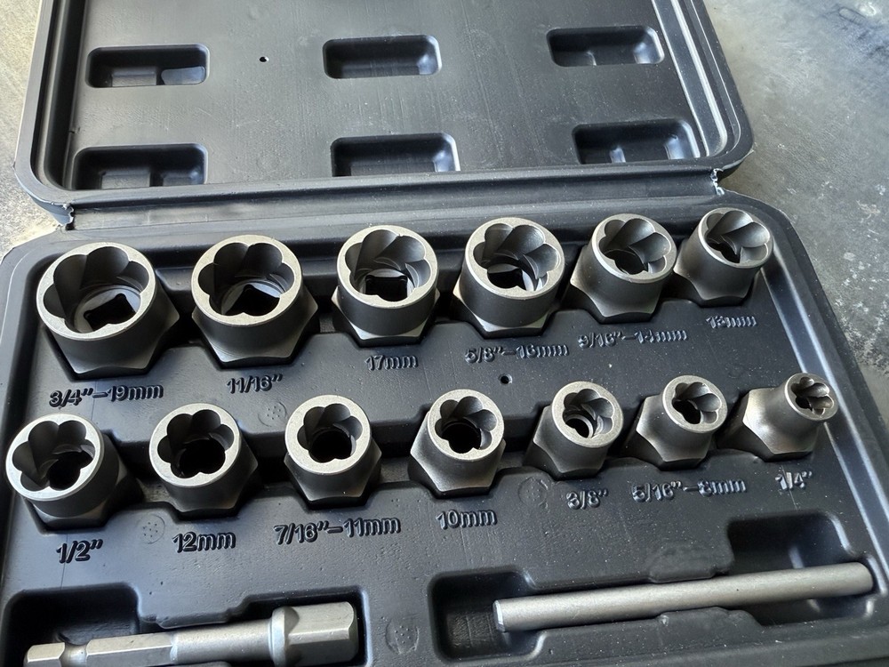 15Pcs Bolt Extractor Kit 3/8" Dr. Impact Bolt & Nut Screws Stud Remover Socket