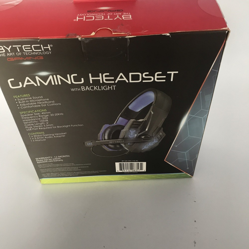 Bytech Gaming Headset Black Blue Backlight Adjustable Headband 3.5mm USB Mic