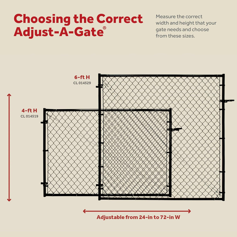 Adjust-A-Gate Adjustable Chain Link Square Corner Complete Gate Kit, , Black, 6'