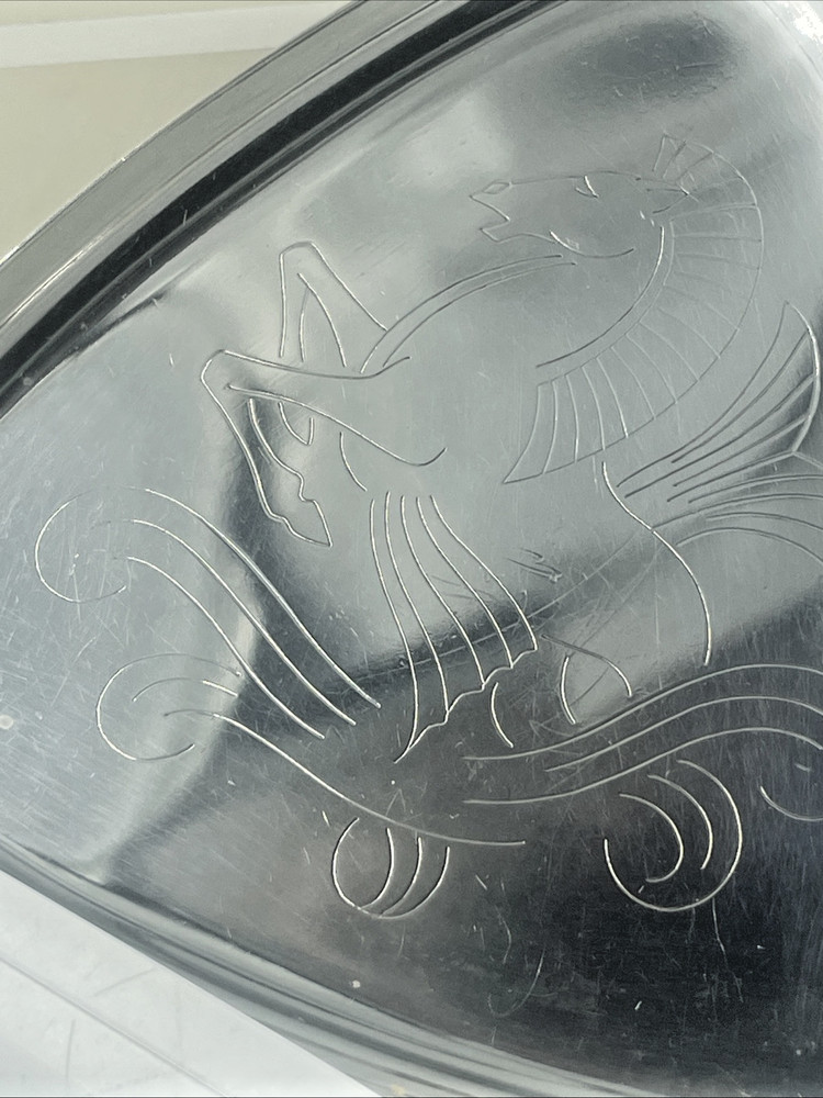 Geoffrey Guy Bellamy Silver Hippocampus Pattern Triangular Dish London 1957
