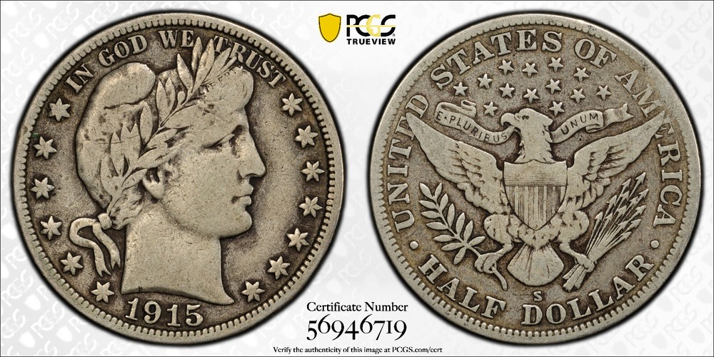 1915 S Barber Half Dollar 50 cent F 15