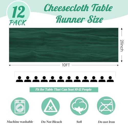 12 Pack Table Runners 10FT Cheesecloth Table Runner 21x120 12Pack Emerald Green