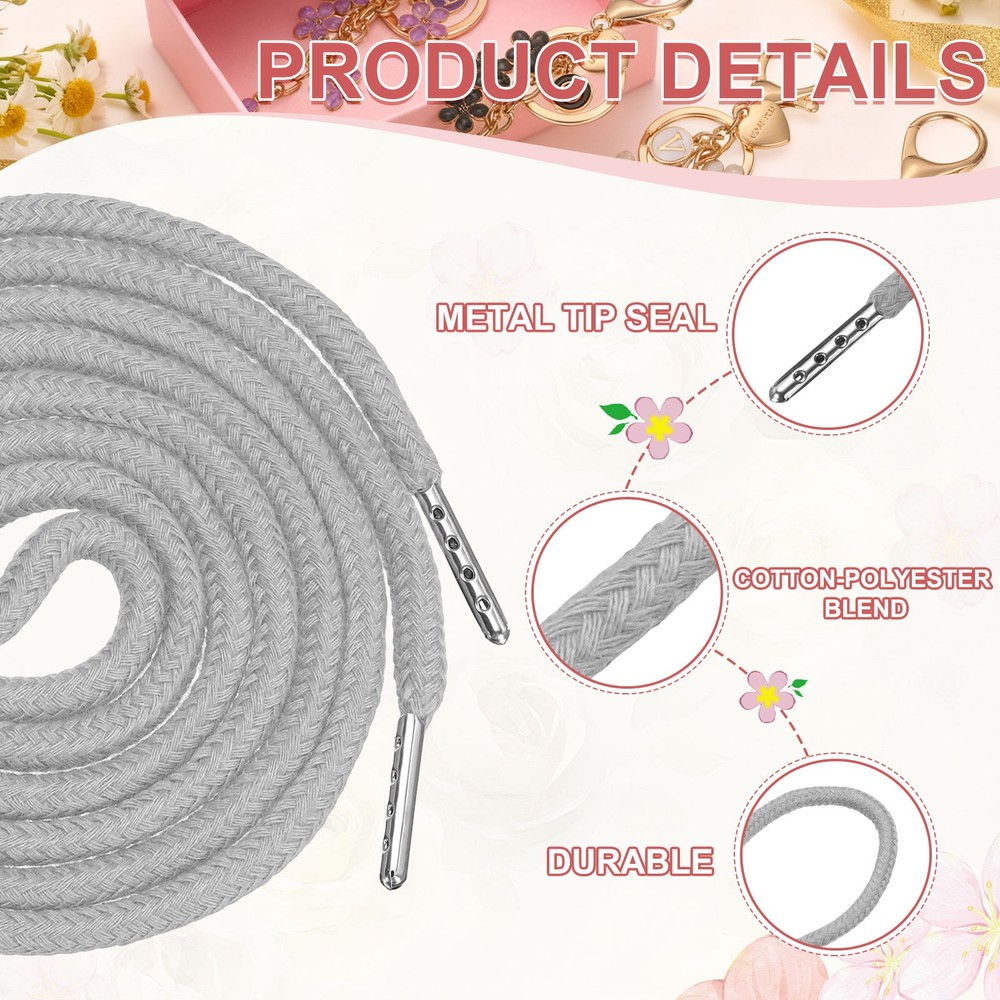 6 Pcs Hoodie Strings Drawstring Cords with Easy Threader (Light Gray)