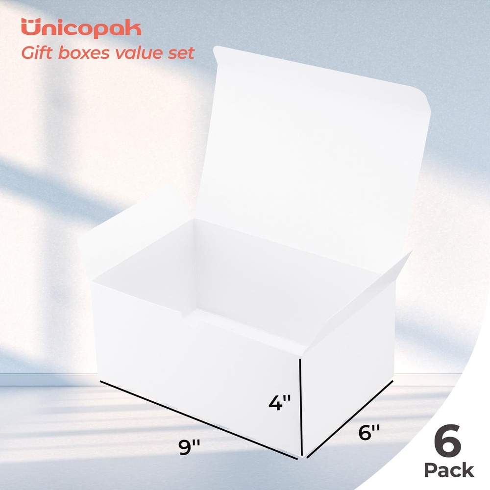 6 Pack 9x6x4 Gift Boxes White Gift Boxes with Lids for Presents White Boxes B...