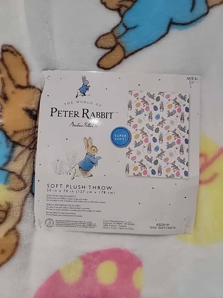 Beatrix Potter Peter Rabbit Easter Egg Spring Garden Plush Throw Blanket 50x70