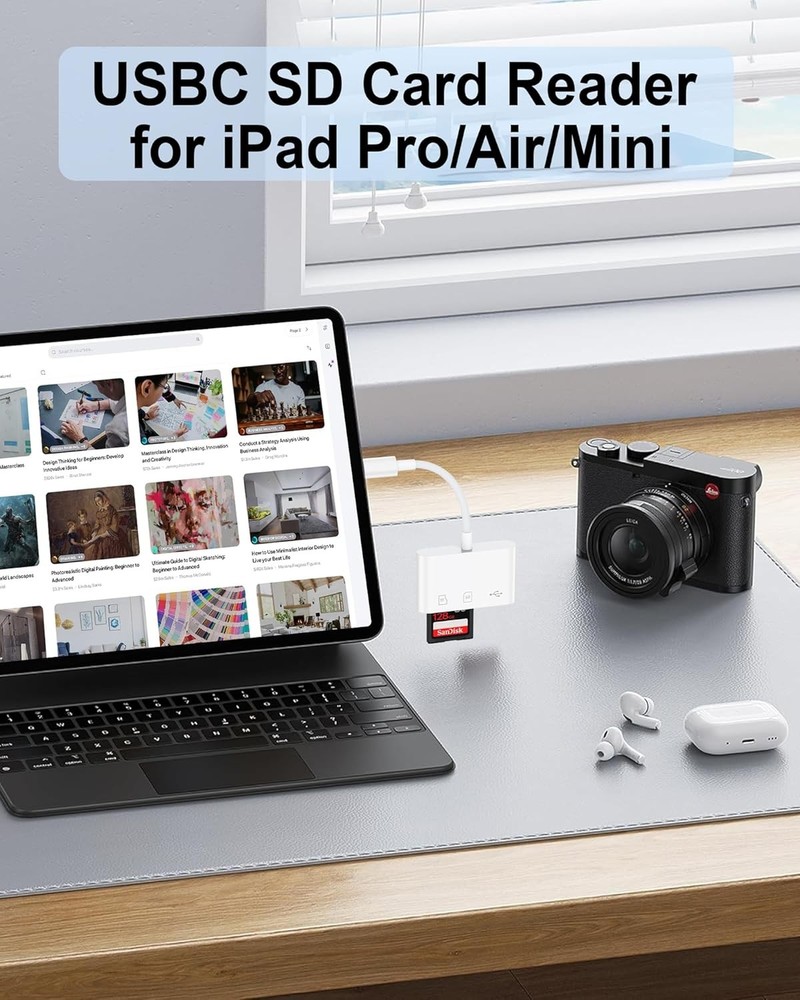 SD Card Reader for iPhone 16e/16Pro Max/16Pro/16Plus/16/15pro White