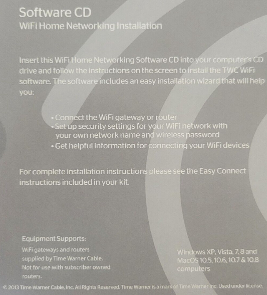 Motorola Time Warner Cable Software CD 2013 WiFi Networking Home Installation