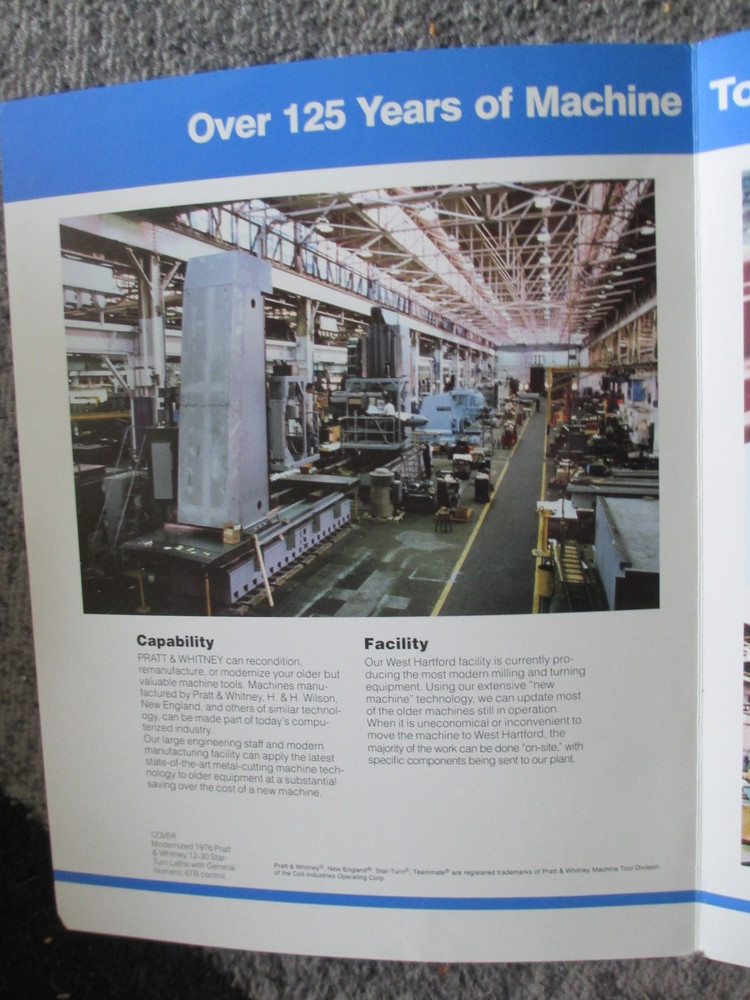 Pratt & Whitney Machine Tool Catalog No. MT156 +Modernization Lit