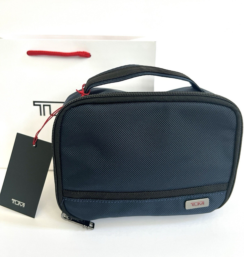 Tumi Navy Cube Travel Pouch Accessory Zipper Bag