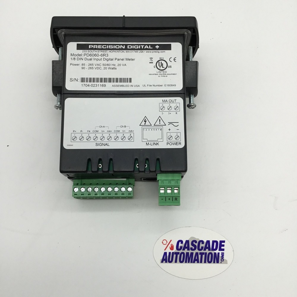 PRECISION DIGITAL PD6060-6R3 1/8 DIN DUAL INPUT DIGITAL PANEL METER