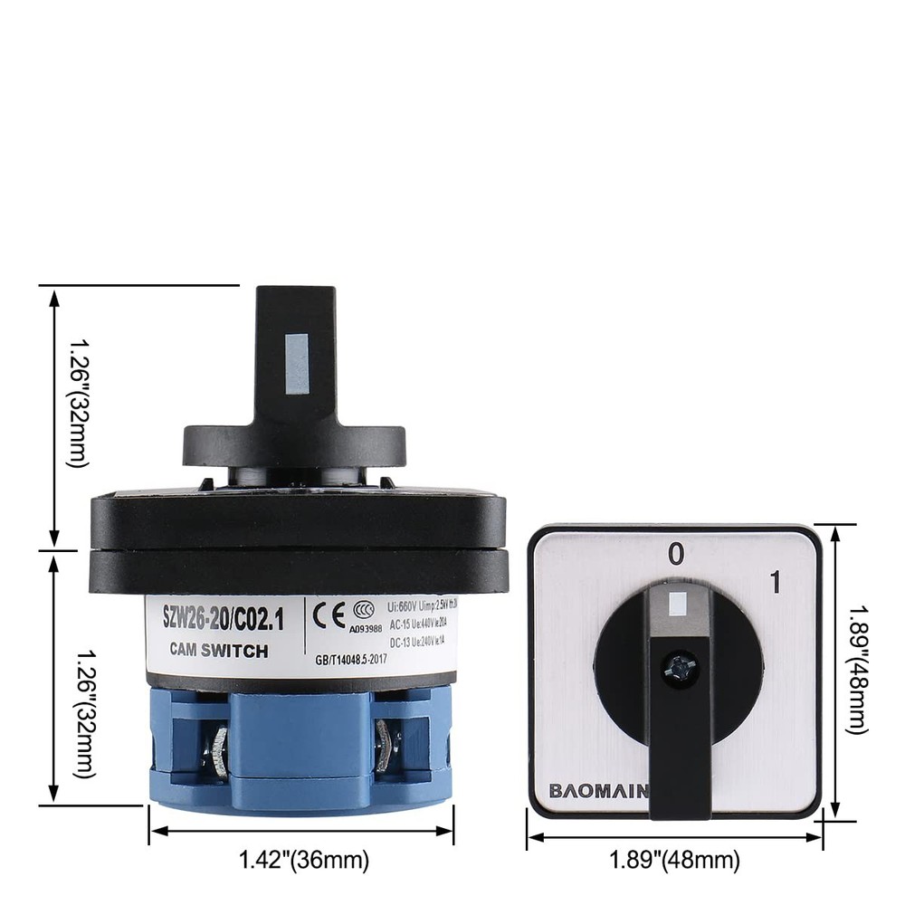 Cam Combination Changeover Switch AC 660V 20A 2 Position 4 Terminals Switch