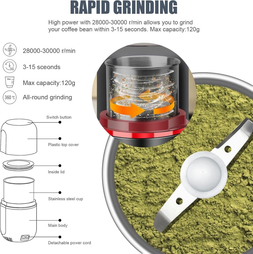 7.5" Electric Multi-Functional Spice Grinder – Large Capacity, Easy Control