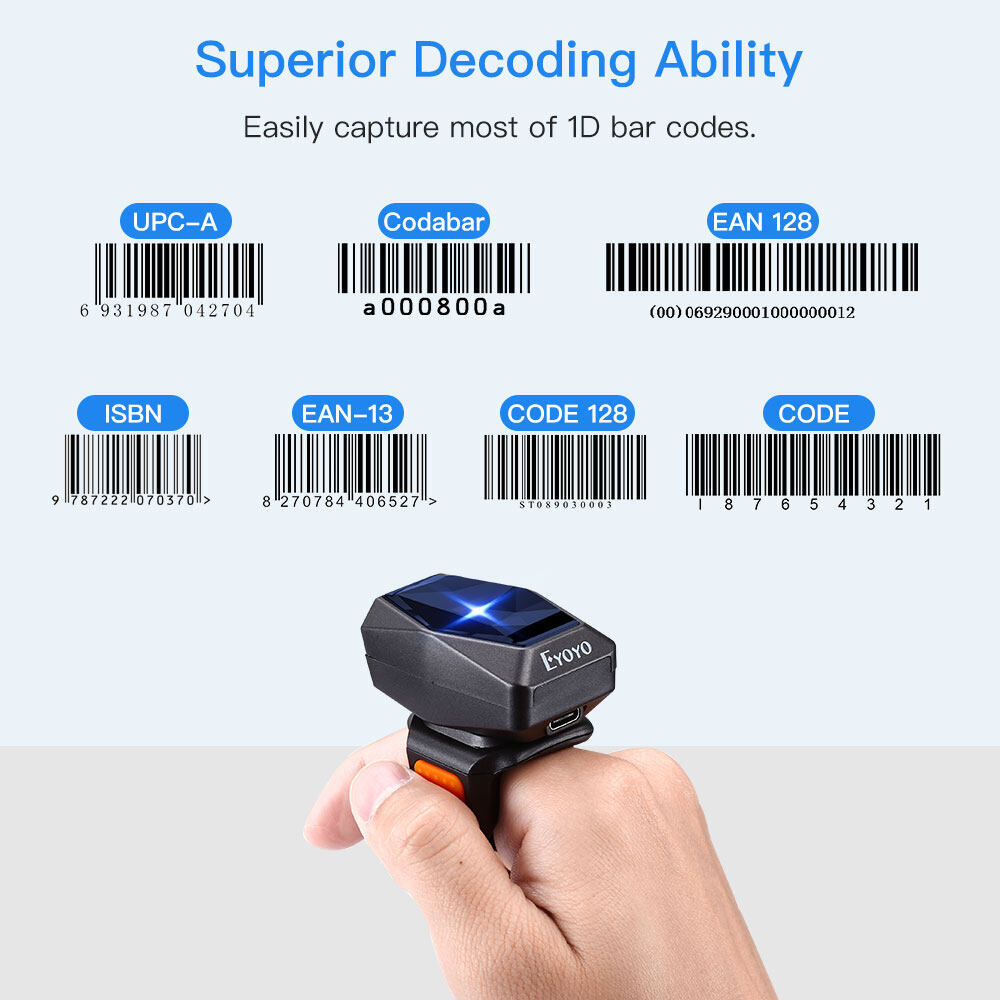 Eyoyo 1D Laser Barcode Scanner Wireless Wearable Finger Ring PC Scanner Reader
