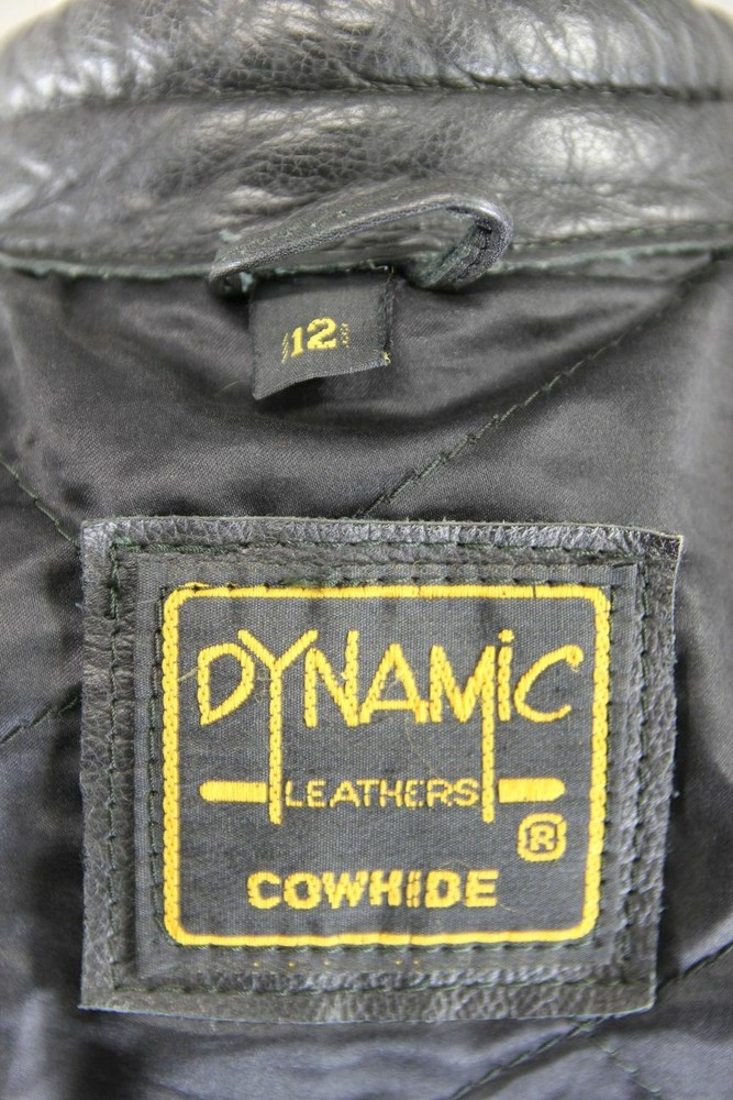 CLASSIC BLACK DYNAMIC LEATHERS COWHIDE BIKER JACKET: SIZE 12