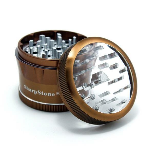 SharpStone V2 CLEAR TOP 4 Piece 2.2” Herb / Spice Grinder BROWN AUTHENTIC