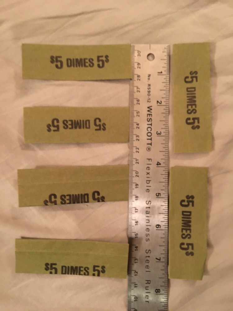6 Rolls for dimes, paper sorting and counting, five dollars per roll