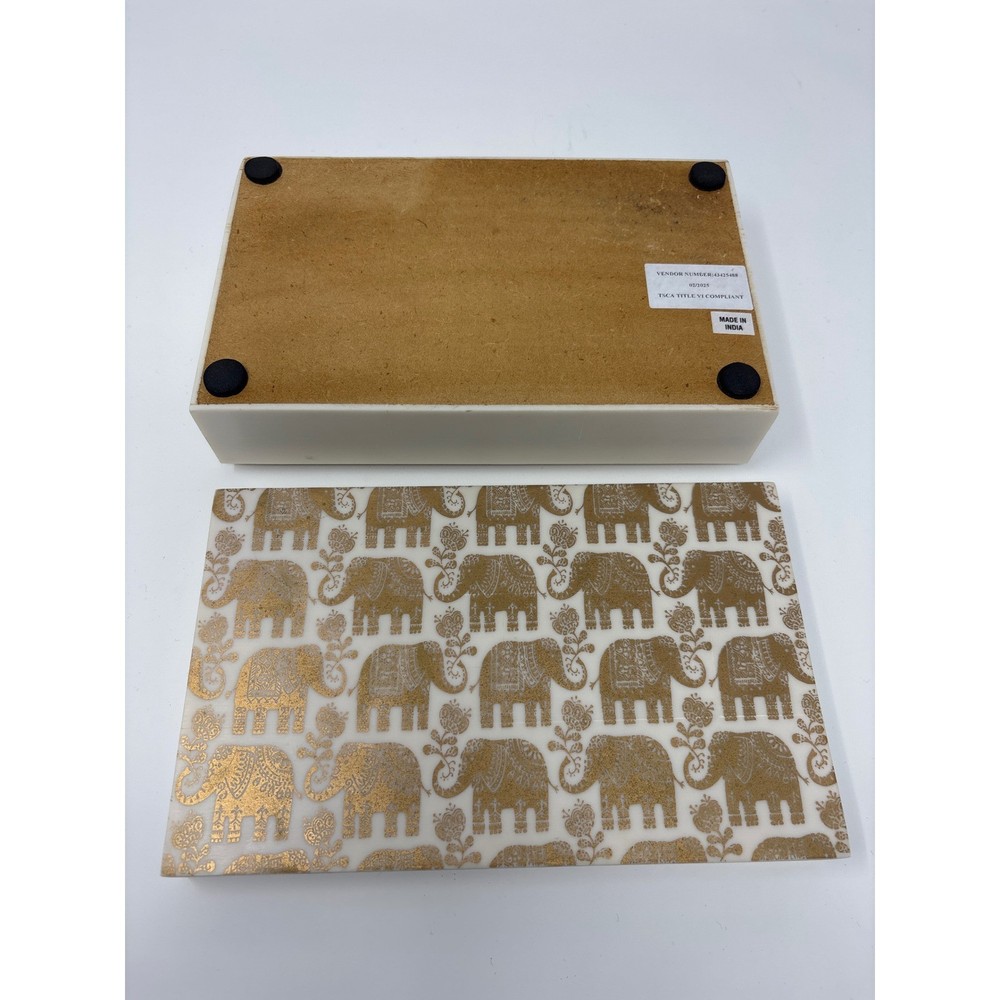 Decorative Storage Box Elephant Pattern White Gold Lid Organizer/ cigar box